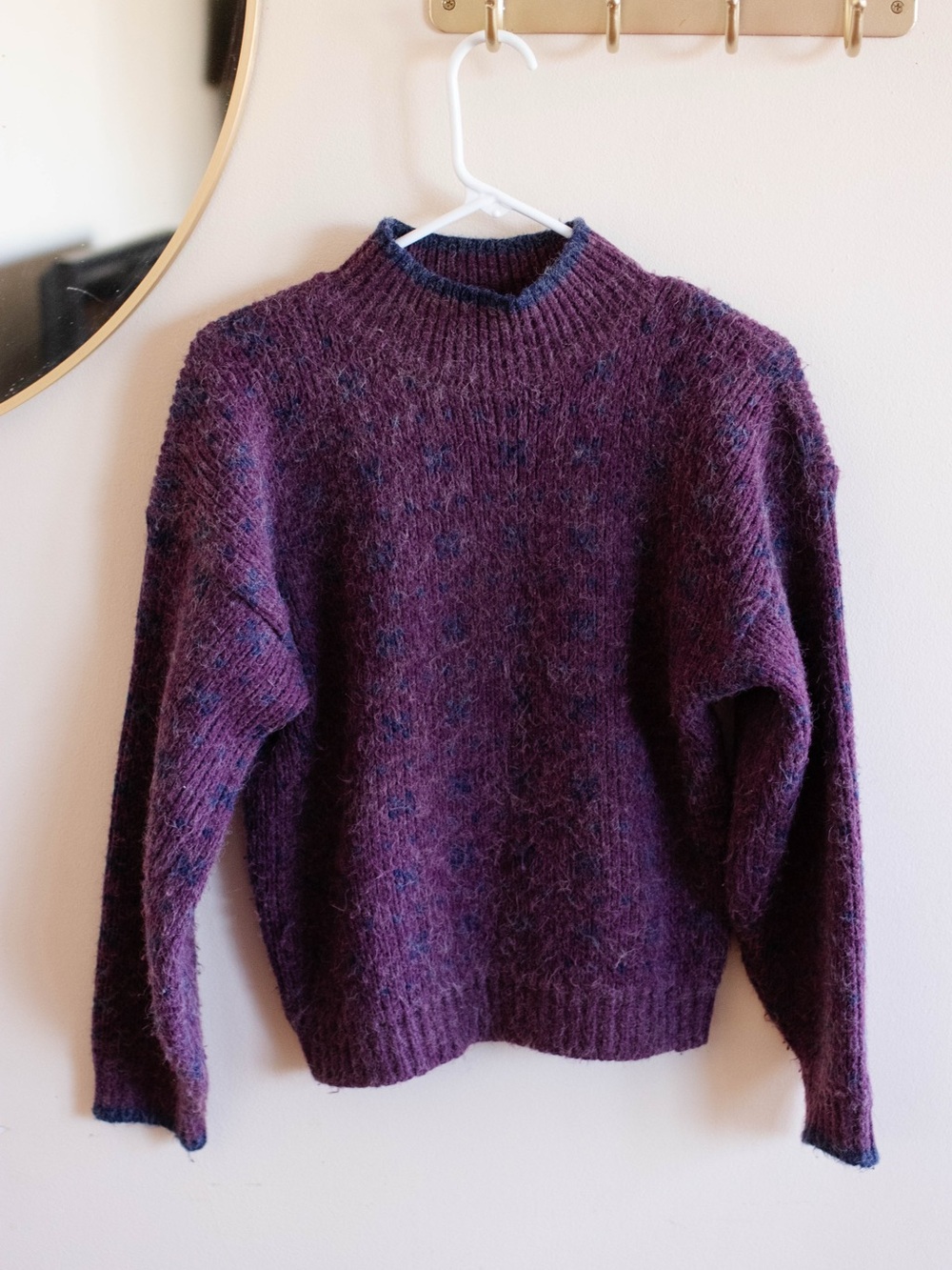 Vintage Paris Sport Club Women's Purple Turtleneck Sweater